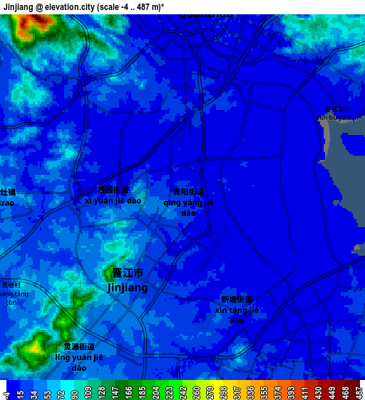Zoom OUT 2x Jinjiang, China elevation map
