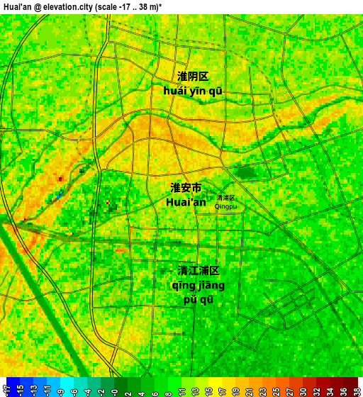Zoom OUT 2x Huai'an, China elevation map