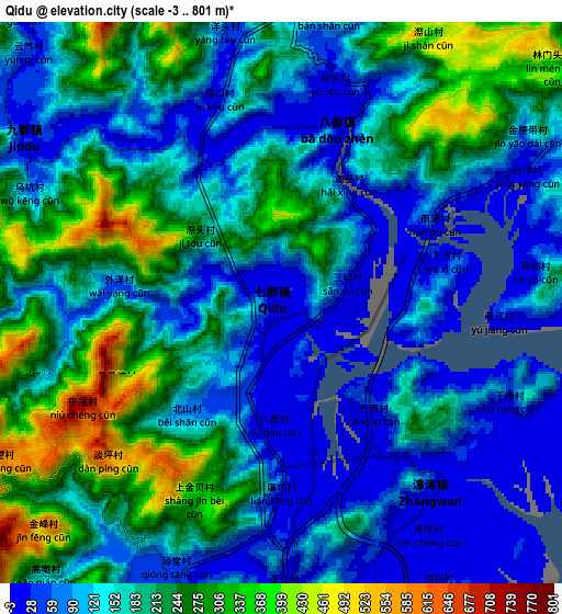 Zoom OUT 2x Qidu, China elevation map