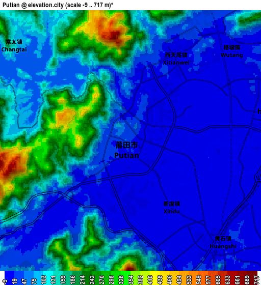 Zoom OUT 2x Putian, China elevation map