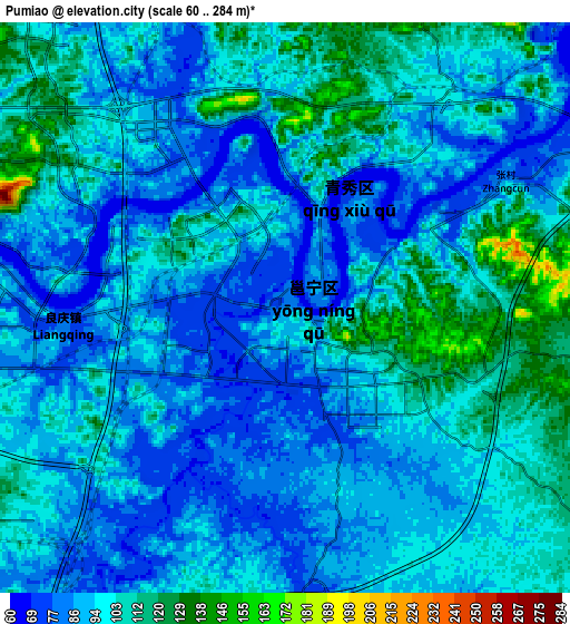 Zoom OUT 2x Pumiao, China elevation map