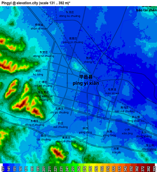 Zoom OUT 2x Pingyi, China elevation map