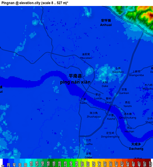 Zoom OUT 2x Pingnan, China elevation map