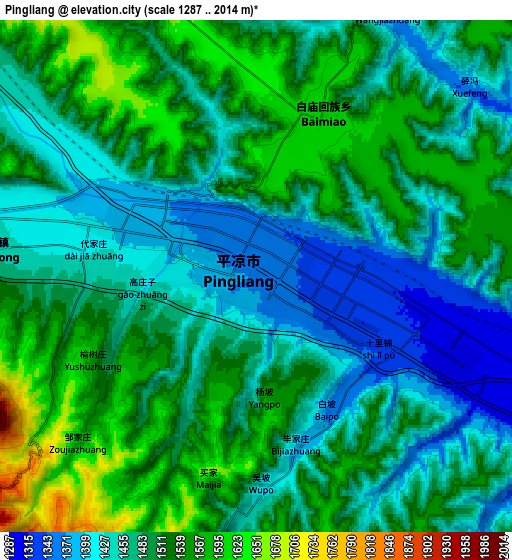 Zoom OUT 2x Pingliang, China elevation map