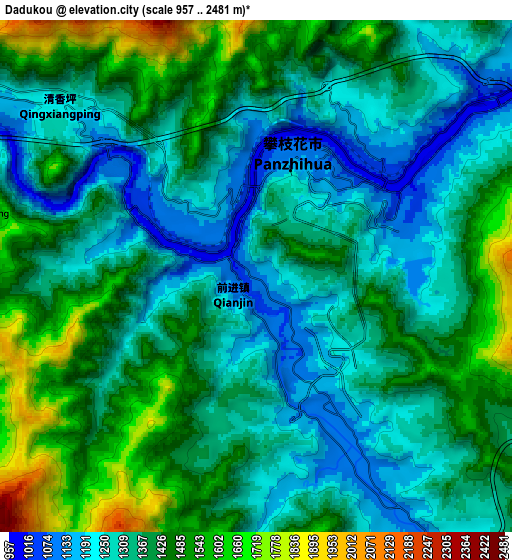 Zoom OUT 2x Dadukou, China elevation map
