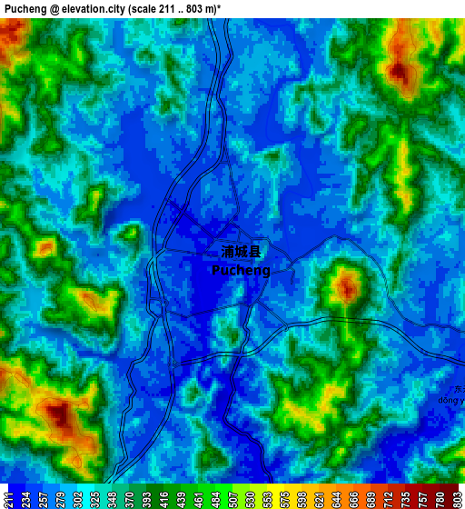 Zoom OUT 2x Pucheng, China elevation map