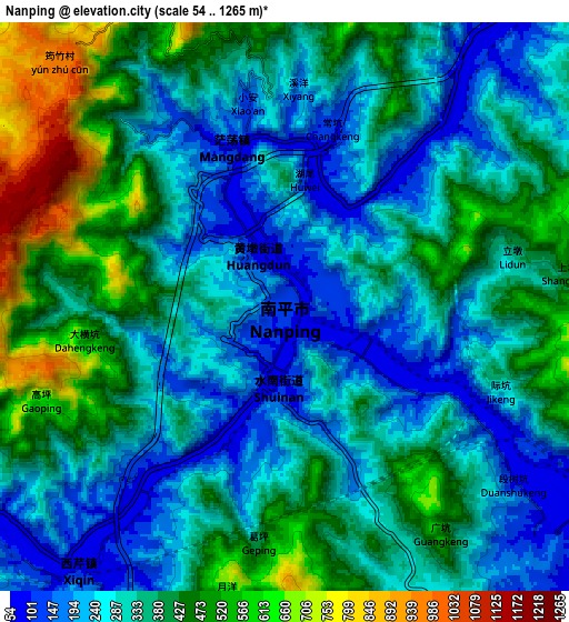 Zoom OUT 2x Nanping, China elevation map