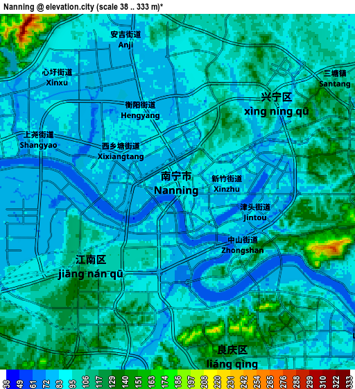 Zoom OUT 2x Nanning, China elevation map