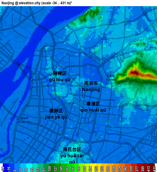 Zoom OUT 2x Nanjing, China elevation map