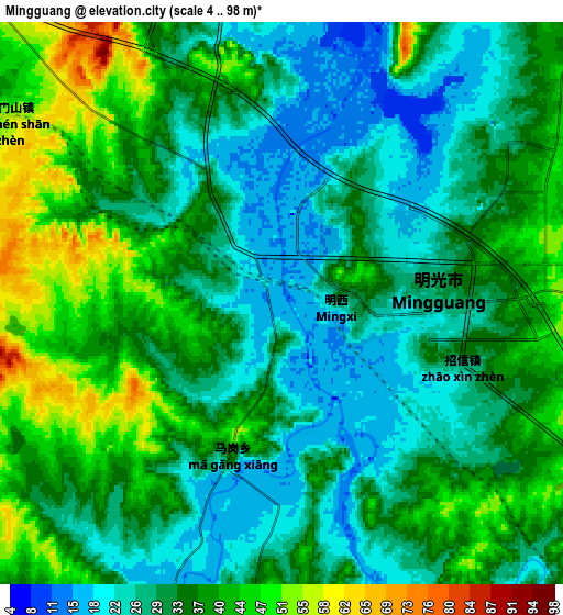 Zoom OUT 2x Mingguang, China elevation map