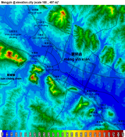 Zoom OUT 2x Mengyin, China elevation map