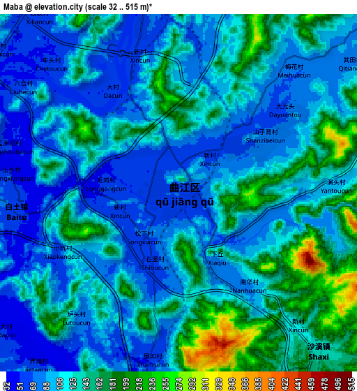 Zoom OUT 2x Maba, China elevation map