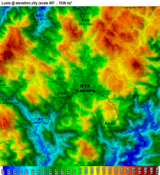 Zoom OUT 2x Luxia, China elevation map