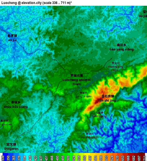 Zoom OUT 2x Luocheng, China elevation map