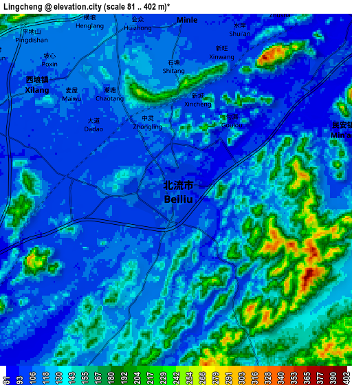 Zoom OUT 2x Lingcheng, China elevation map