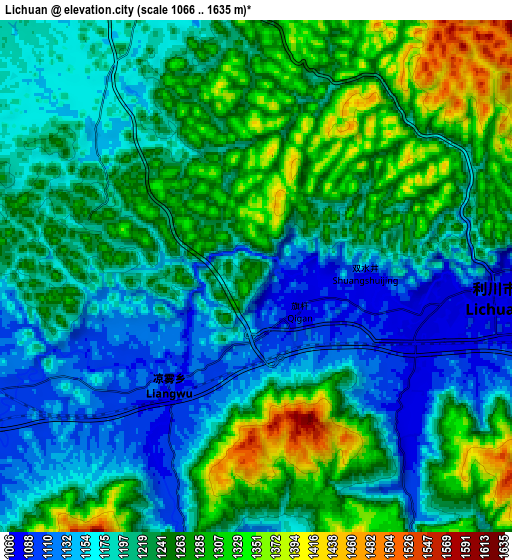 Zoom OUT 2x Lichuan, China elevation map