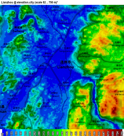 Zoom OUT 2x Lianzhou, China elevation map