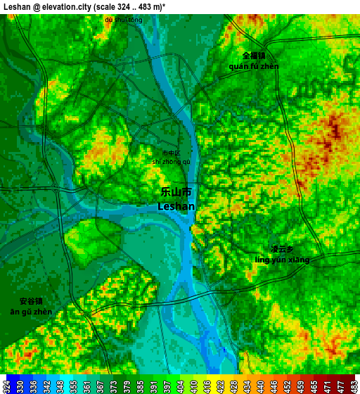 Zoom OUT 2x Leshan, China elevation map