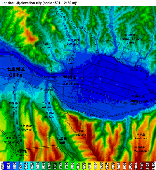 Zoom OUT 2x Lanzhou, China elevation map