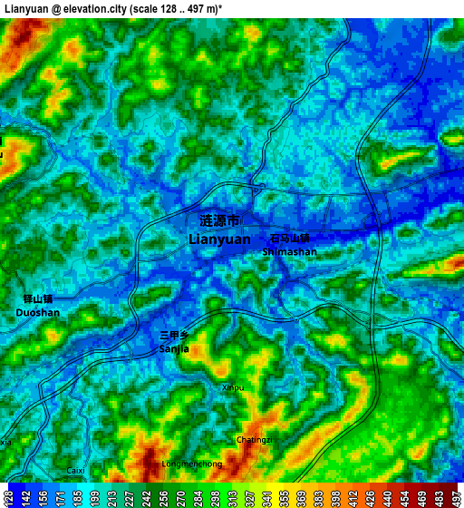 Zoom OUT 2x Lianyuan, China elevation map