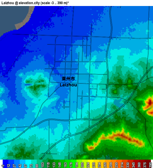 Zoom OUT 2x Laizhou, China elevation map