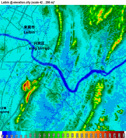 Zoom OUT 2x Laibin, China elevation map