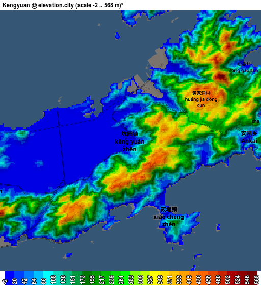 Zoom OUT 2x Kengyuan, China elevation map