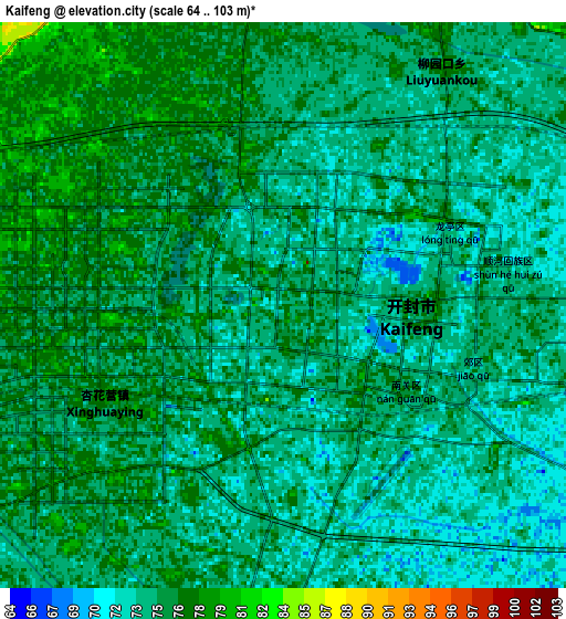 Zoom OUT 2x Kaifeng, China elevation map