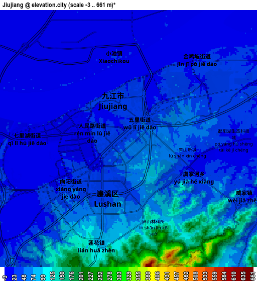 Zoom OUT 2x Jiujiang, China elevation map