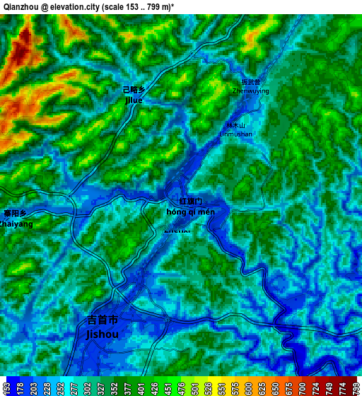 Zoom OUT 2x Qianzhou, China elevation map