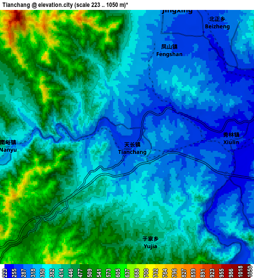 Zoom OUT 2x Tianchang, China elevation map