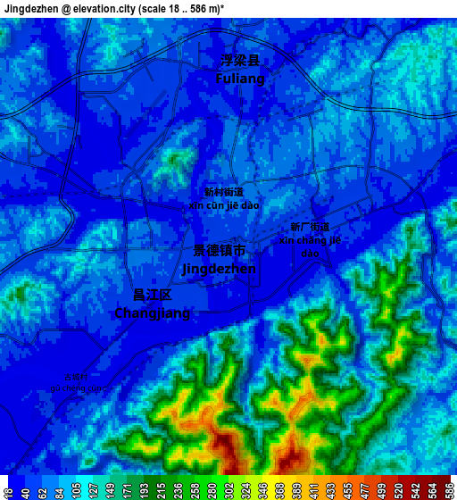 Zoom OUT 2x Jingdezhen, China elevation map