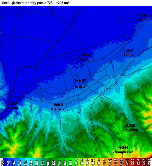 Zoom OUT 2x Jiexiu, China elevation map