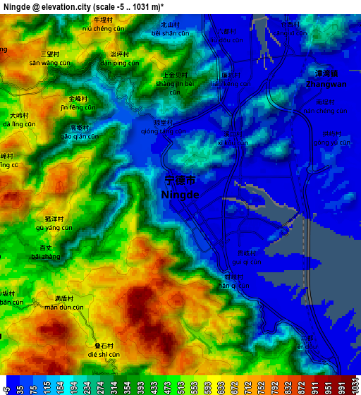 Zoom OUT 2x Ningde, China elevation map