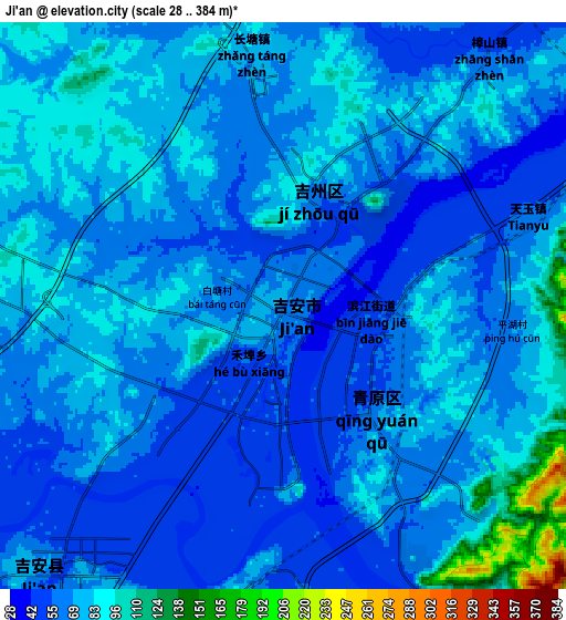 Zoom OUT 2x Ji’an, China elevation map