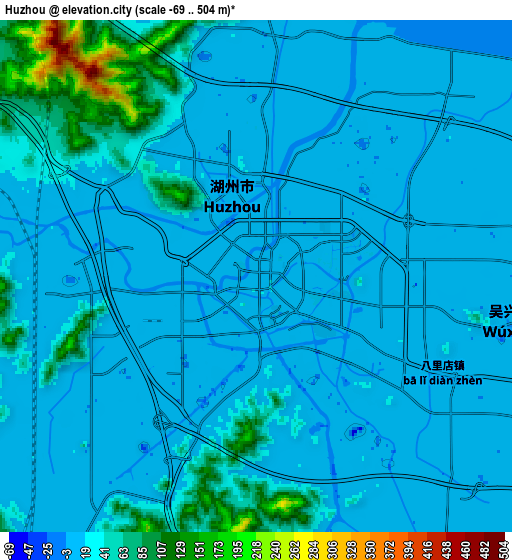 Zoom OUT 2x Huzhou, China elevation map
