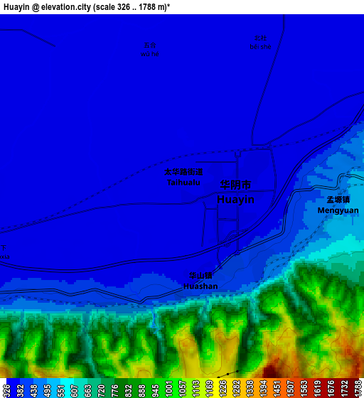 Zoom OUT 2x Huayin, China elevation map