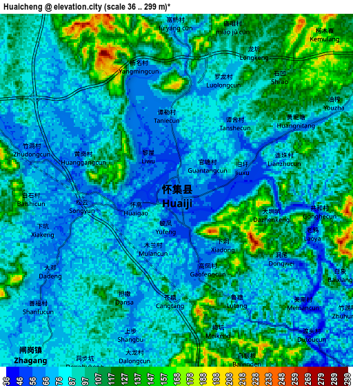 Zoom OUT 2x Huaicheng, China elevation map