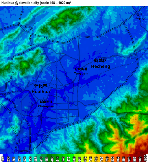 Zoom OUT 2x Huaihua, China elevation map