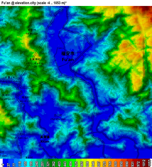 Zoom OUT 2x Fu’an, China elevation map
