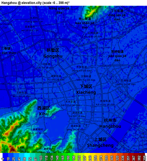 Zoom OUT 2x Hangzhou, China elevation map