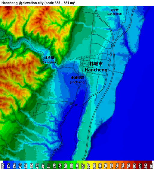 Zoom OUT 2x Hancheng, China elevation map