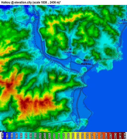 Zoom OUT 2x Haikou, China elevation map