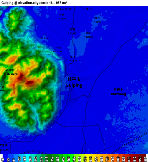 Zoom OUT 2x Guiping, China elevation map