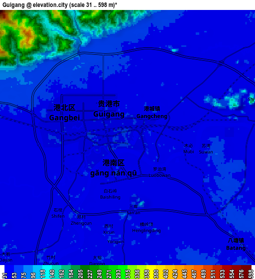 Zoom OUT 2x Guigang, China elevation map