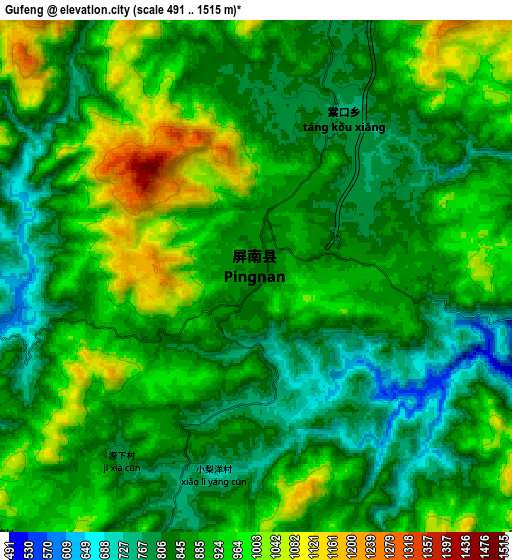 Zoom OUT 2x Gufeng, China elevation map