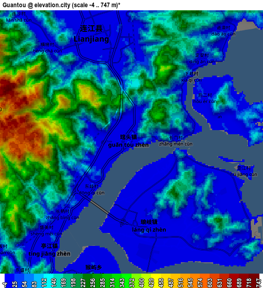 Zoom OUT 2x Guantou, China elevation map