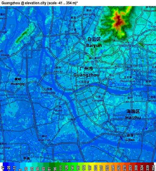 Zoom OUT 2x Guangzhou, China elevation map