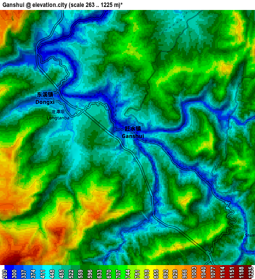 Zoom OUT 2x Ganshui, China elevation map
