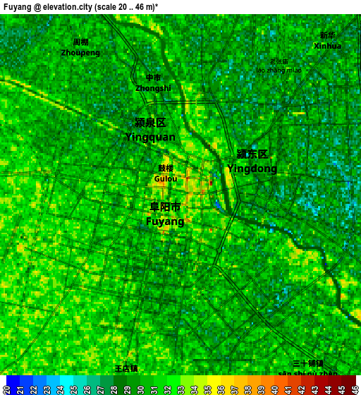 Zoom OUT 2x Fuyang, China elevation map